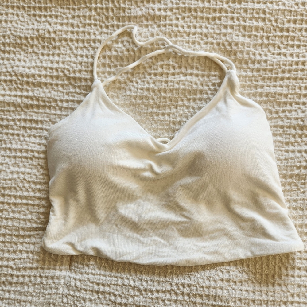 Klassy Network White Cropped V-Neck Spaghetti Strap Top